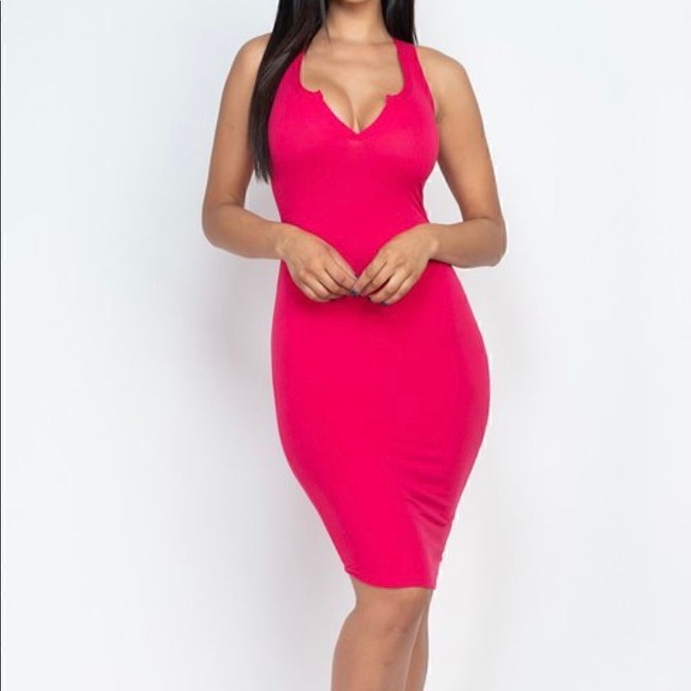 Pink Slit neck dress